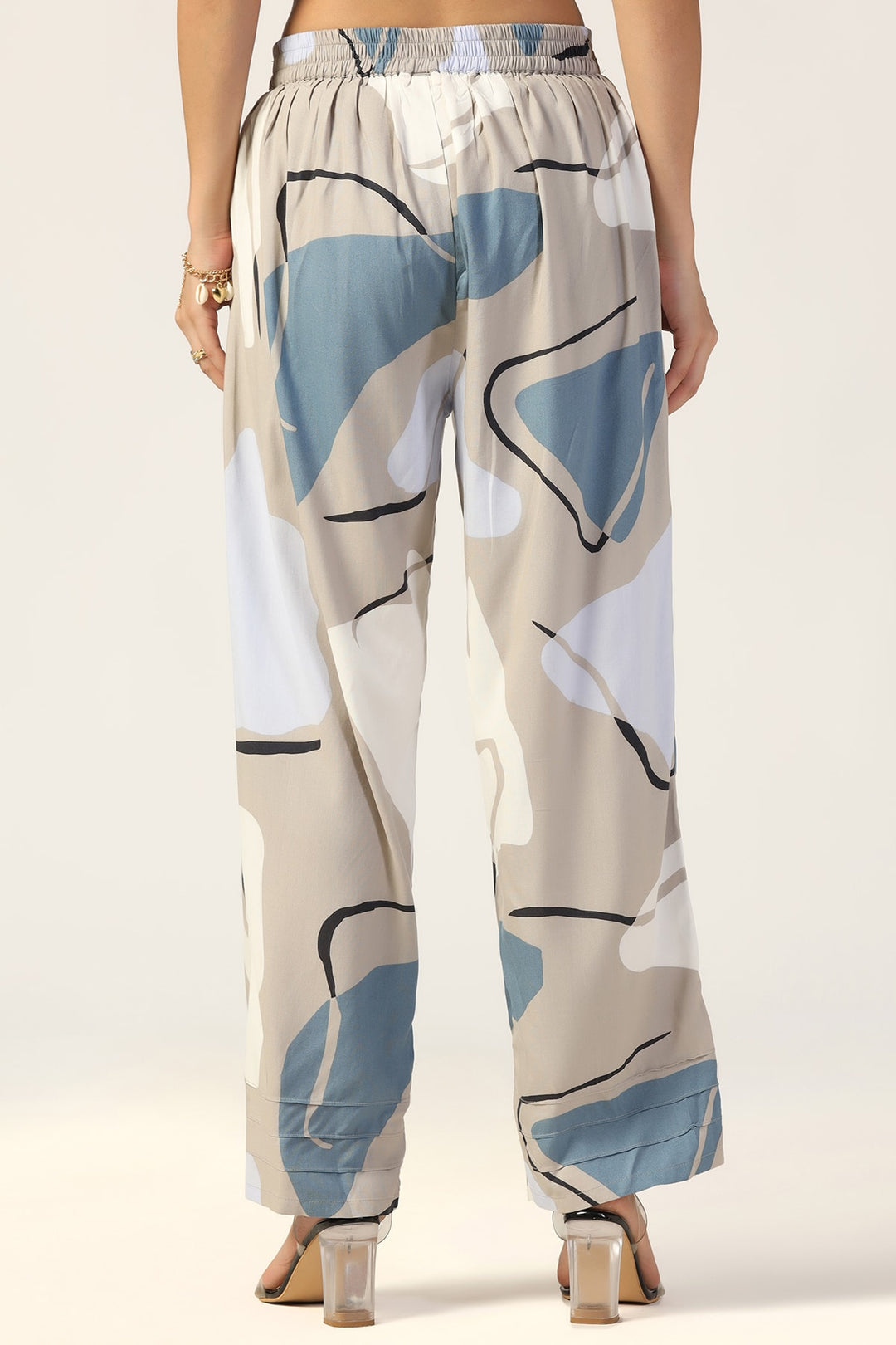 Grey Printed Rayon Co-ord Pants