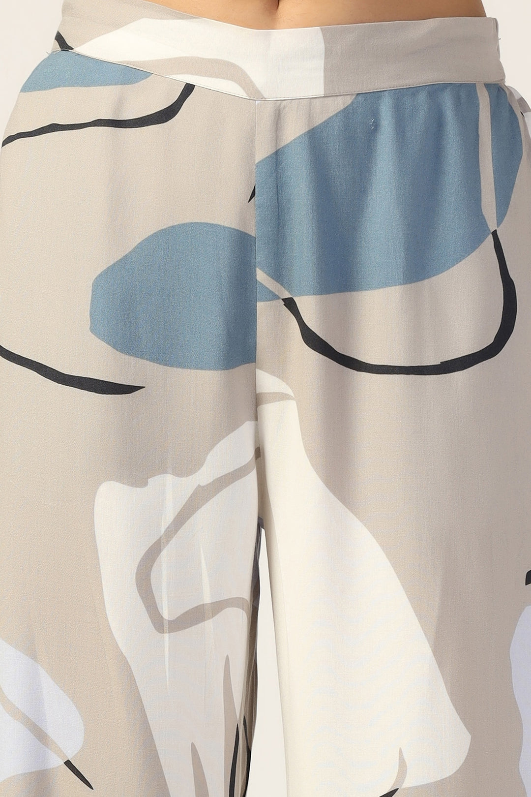 Grey Printed Rayon Co-ord Pants