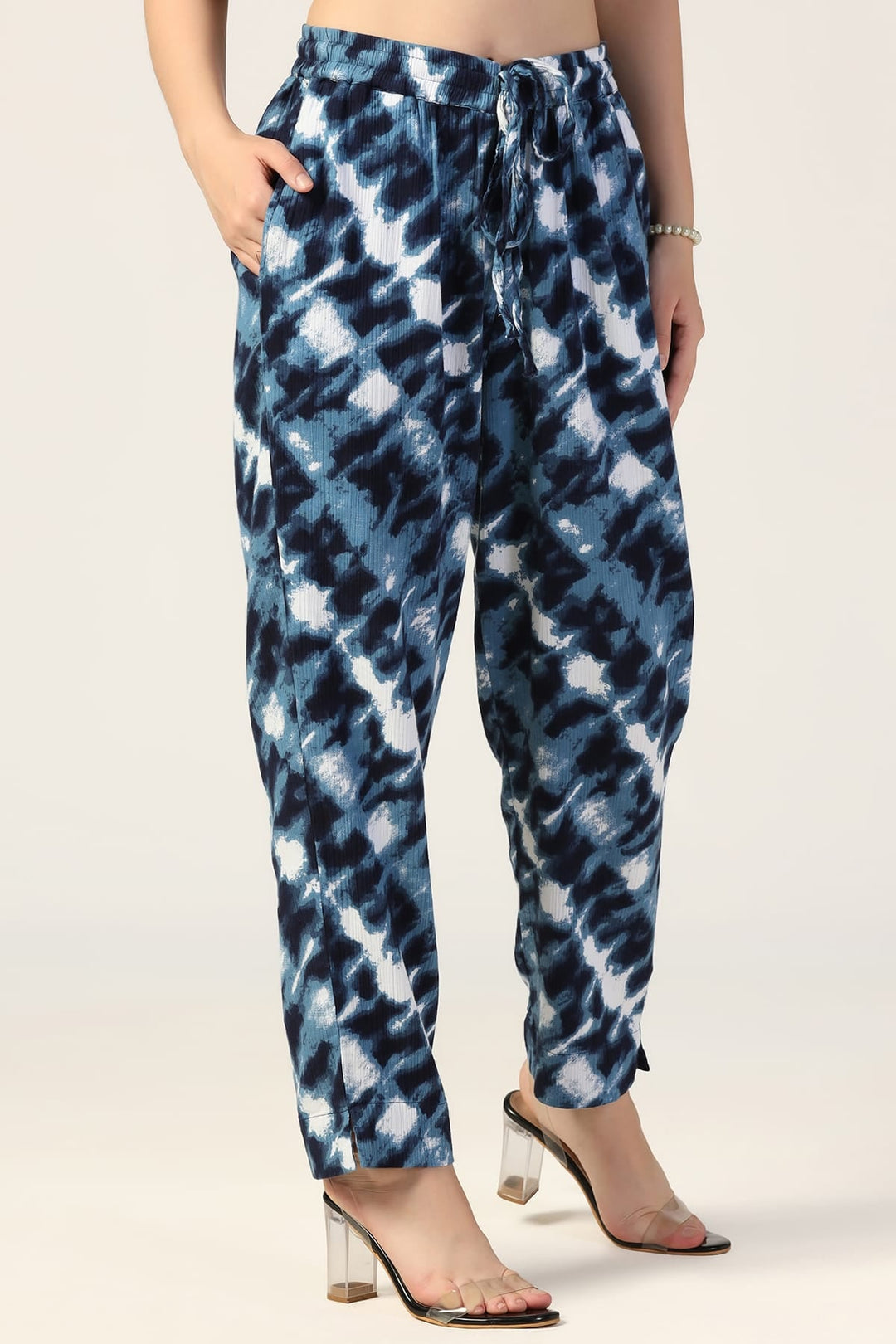 Blue Printed Double Cloth Co-Ord Pants