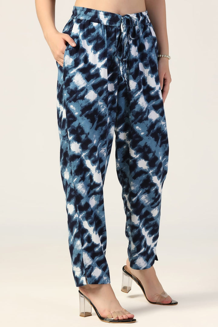 Blue Printed Double Cloth Co-Ord Pants
