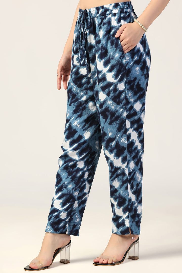 Blue Printed Double Cloth Co-Ord Pants