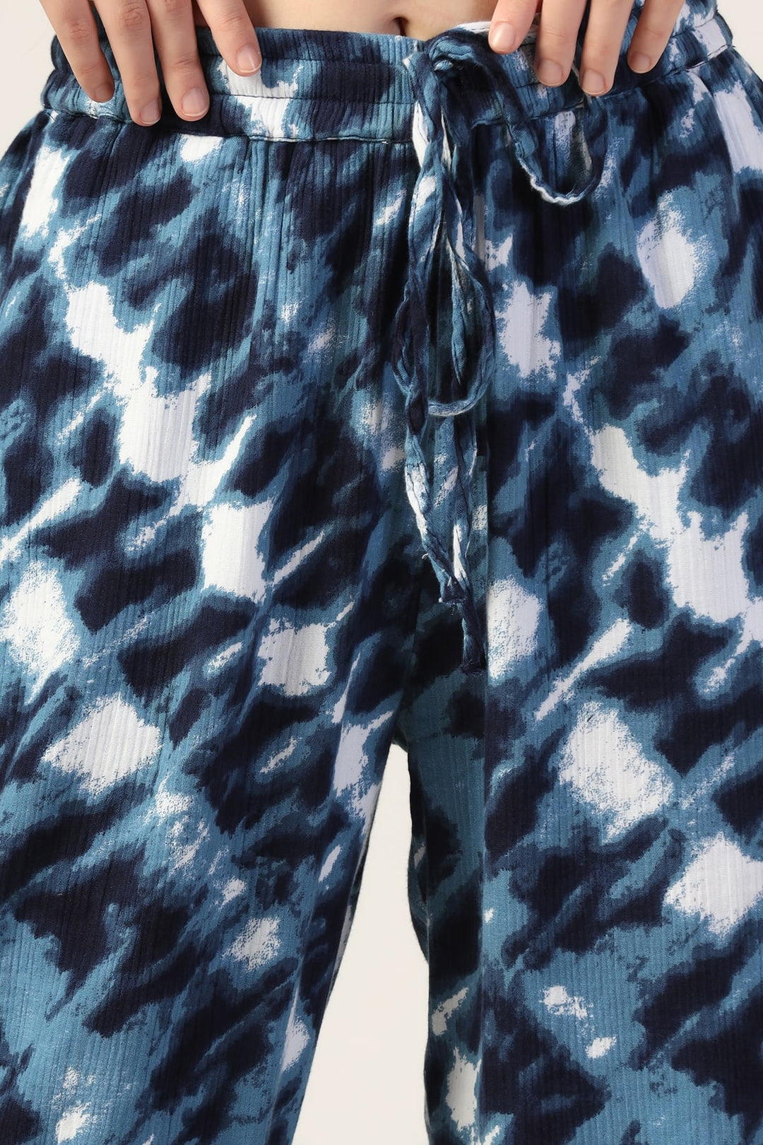 Blue Printed Double Cloth Co-Ord Pants