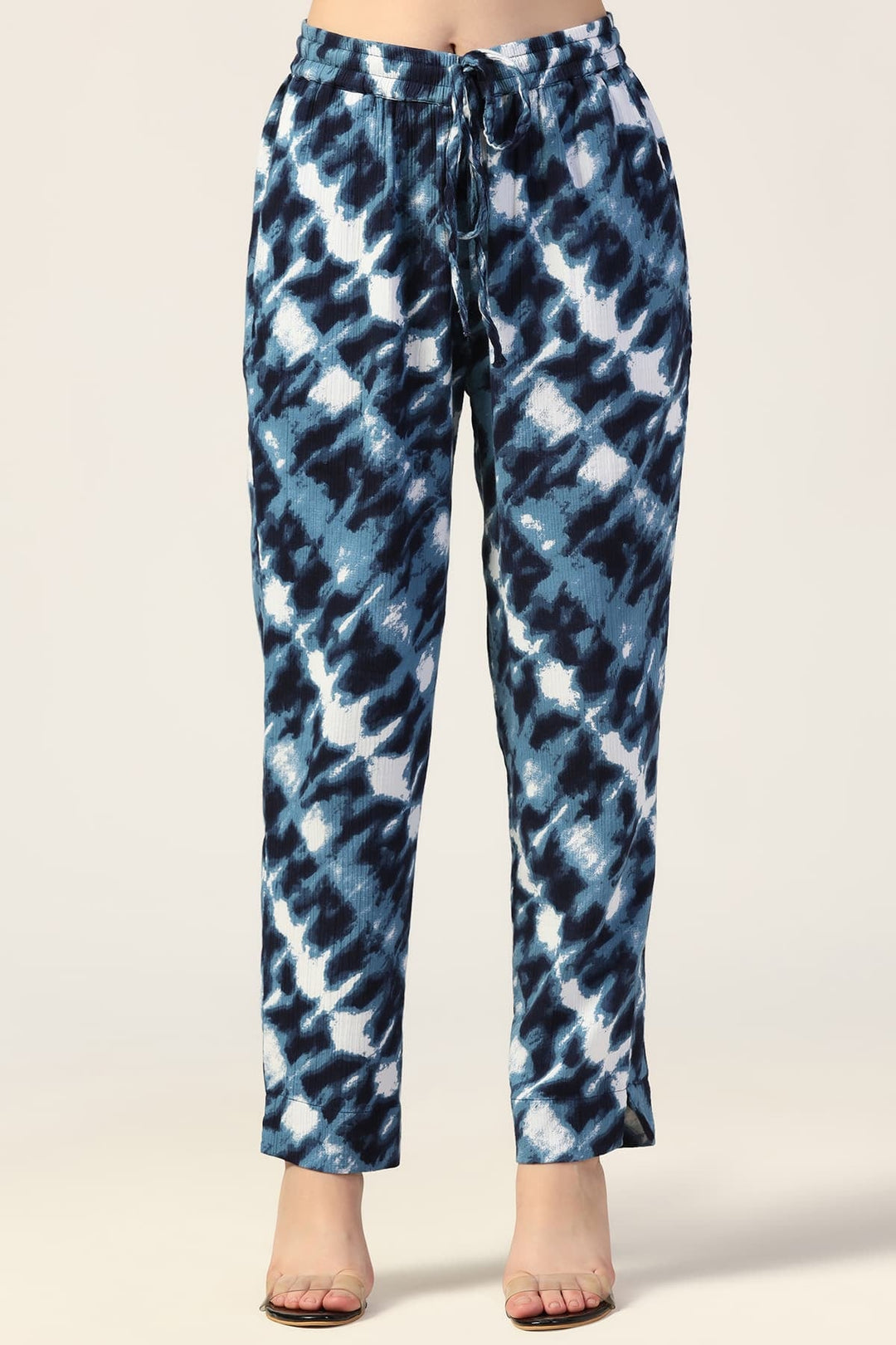 Blue Printed Double Cloth Co-Ord Pants