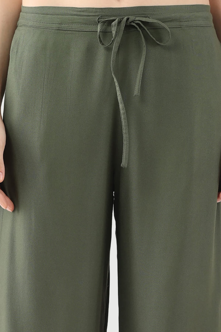 Olive Green Embroidered Co Ord Pant