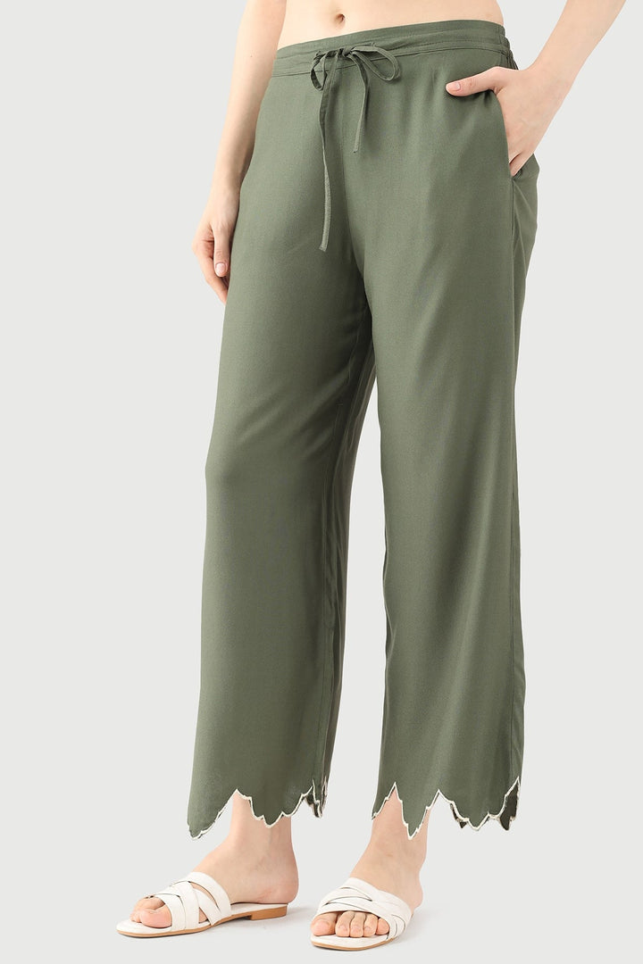 Olive Green Embroidered Co Ord Pant