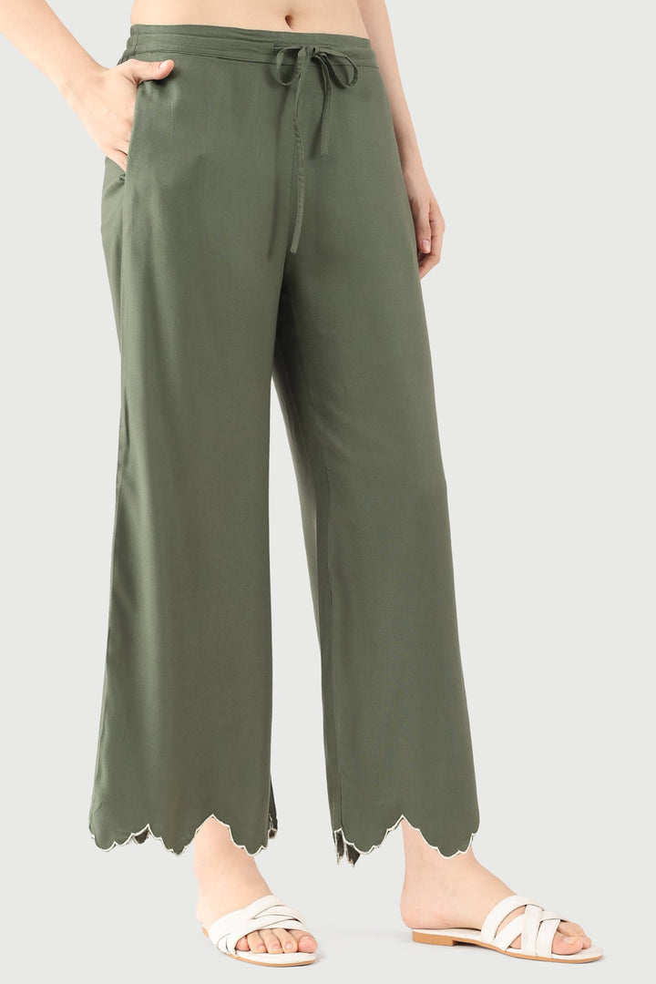 Olive Green Embroidered Co Ord Pant