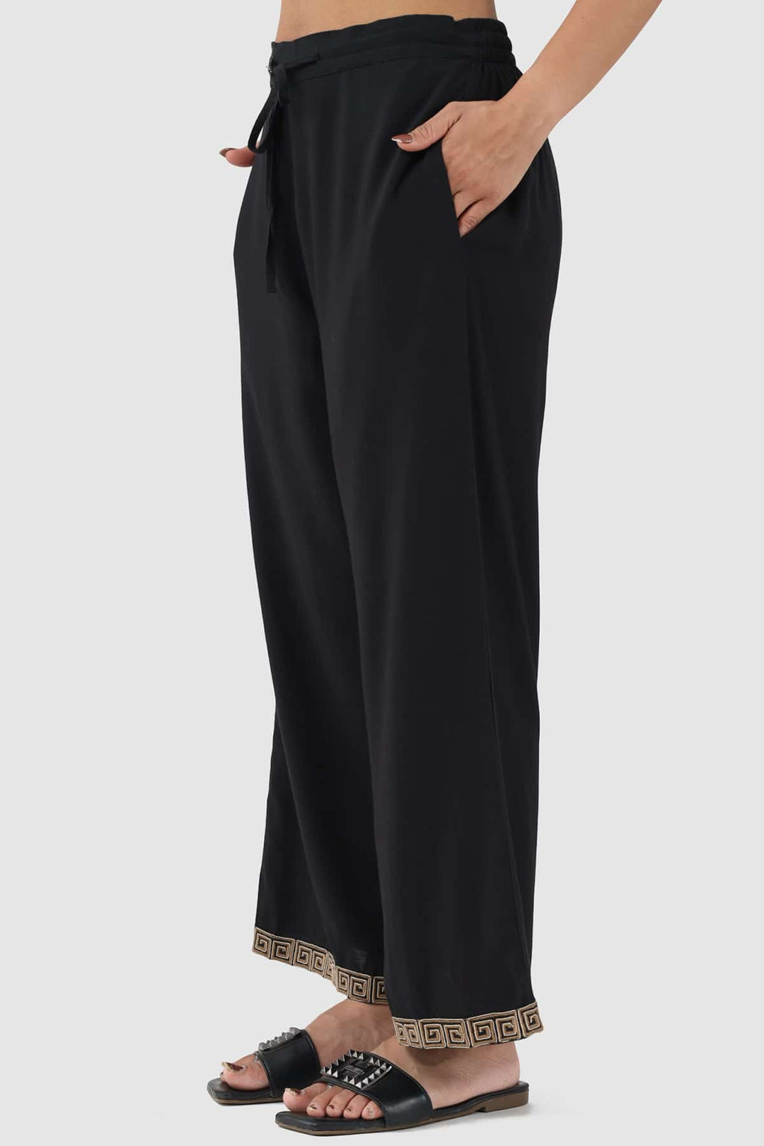 Black Rayon Slub Co-ord Pant