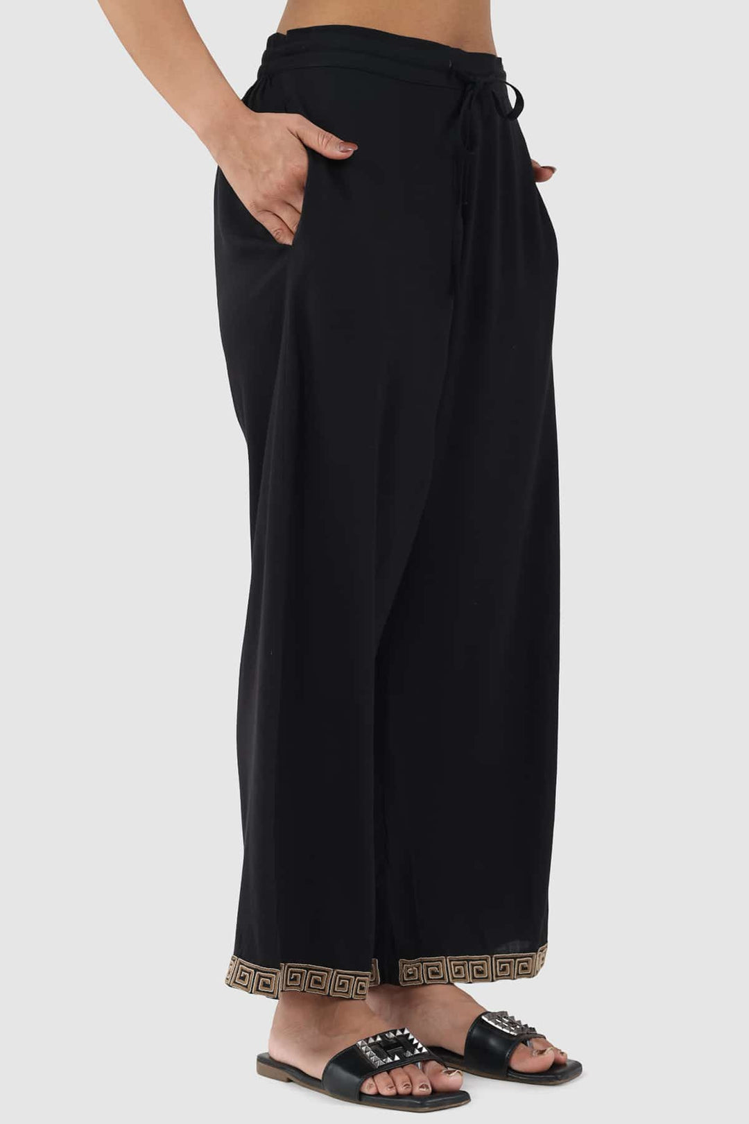 Black Rayon Slub Co-ord Pant