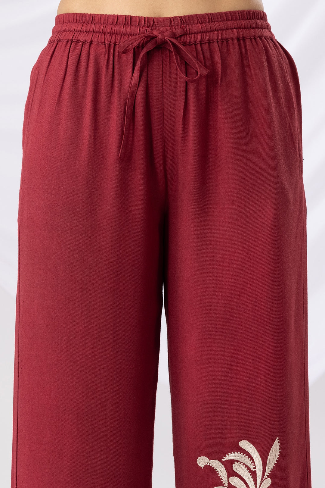 Maroon Embroidered Co-ord Palazzo