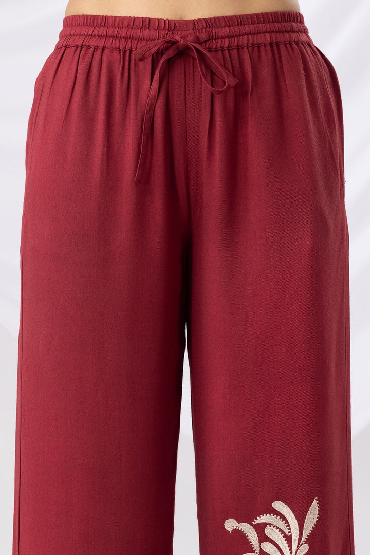 Maroon Embroidered Co-ord Palazzo