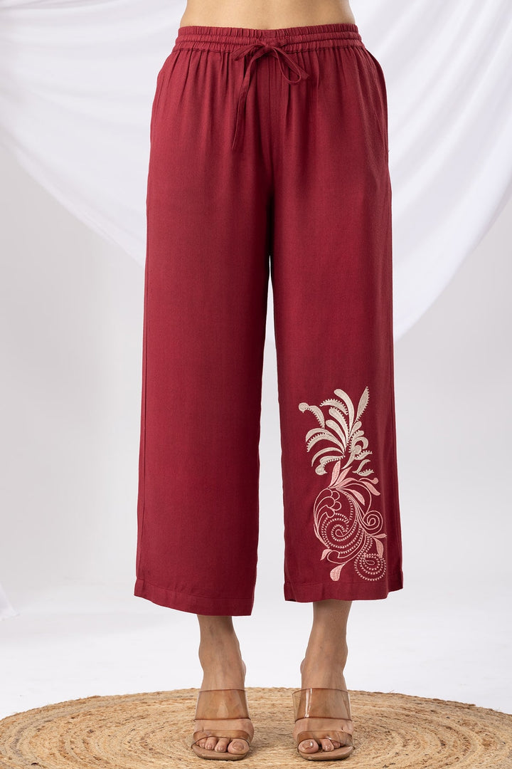 Maroon Embroidered Co-ord Palazzo