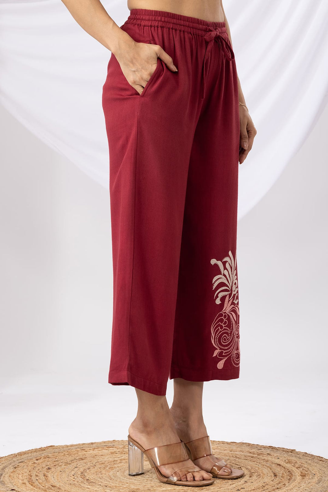Maroon Embroidered Co-ord Palazzo