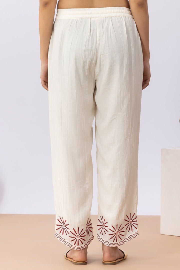 Embroidered Off White Viscose Co-Ord Palazzo Regular Fit