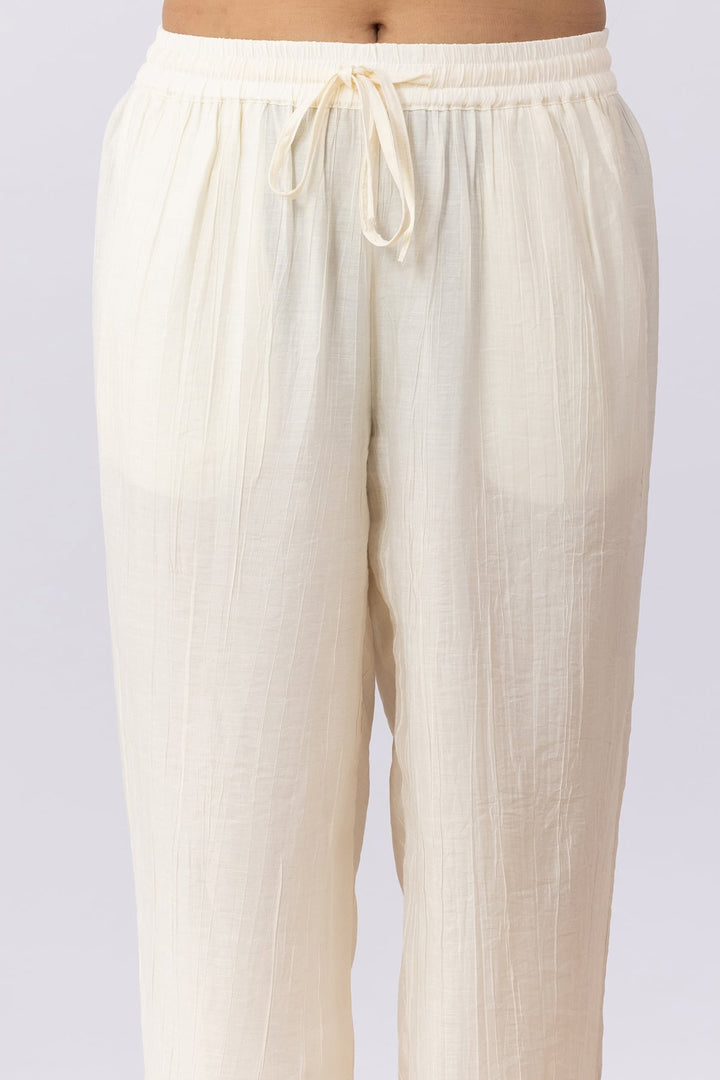 Embroidered Off White Viscose Co-Ord Palazzo Regular Fit