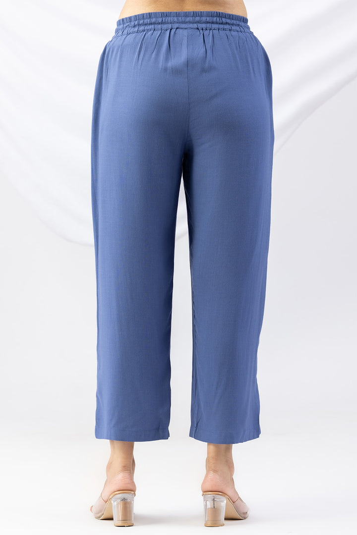 Blue Embroidered Viscose Slub Co-ord Palazzo