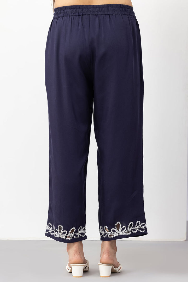 co ord set for women navy embroidered tencel twill