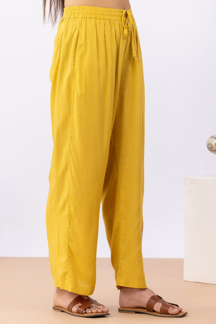 cotton co ord set for women mustard embroidered