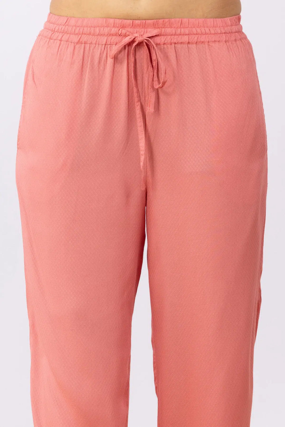 Pink embroidered matching set for women with regular fit pants