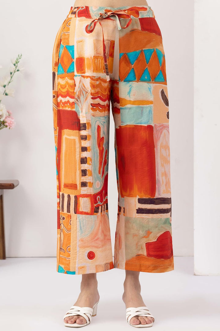 printed co ord set for women multicolour viscose collared neck 3/4 sleeves