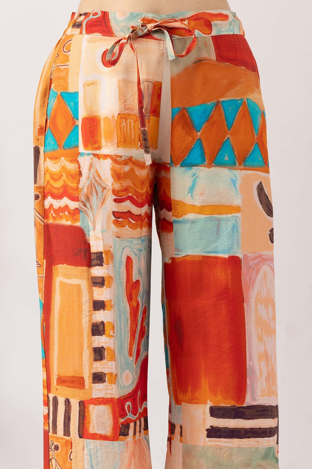 printed co ord set for women multicolour viscose collared neck 3/4 sleeves