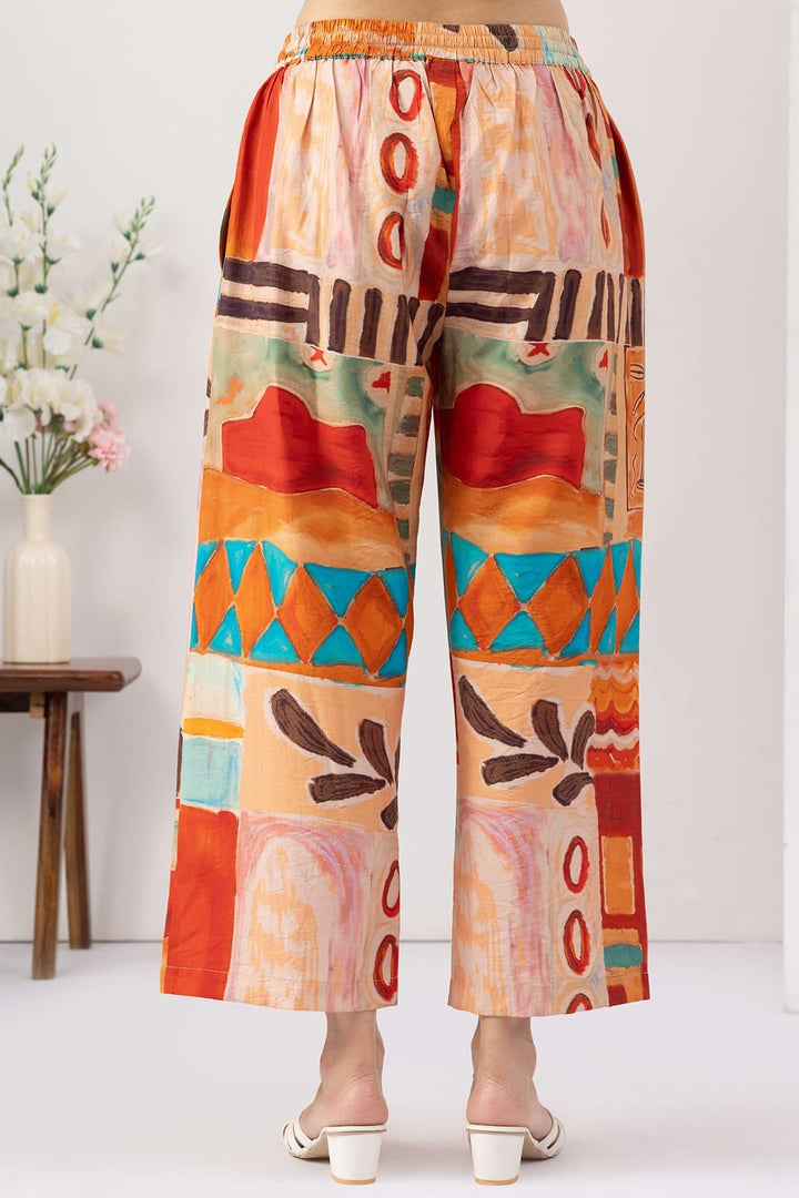 printed co ord set for women multicolour viscose collared neck 3/4 sleeves