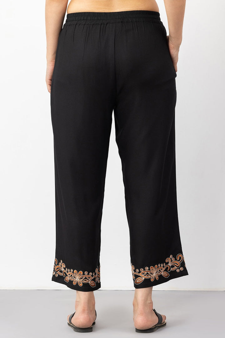 black co ord pants for women embroidered Tencel twill regular fit