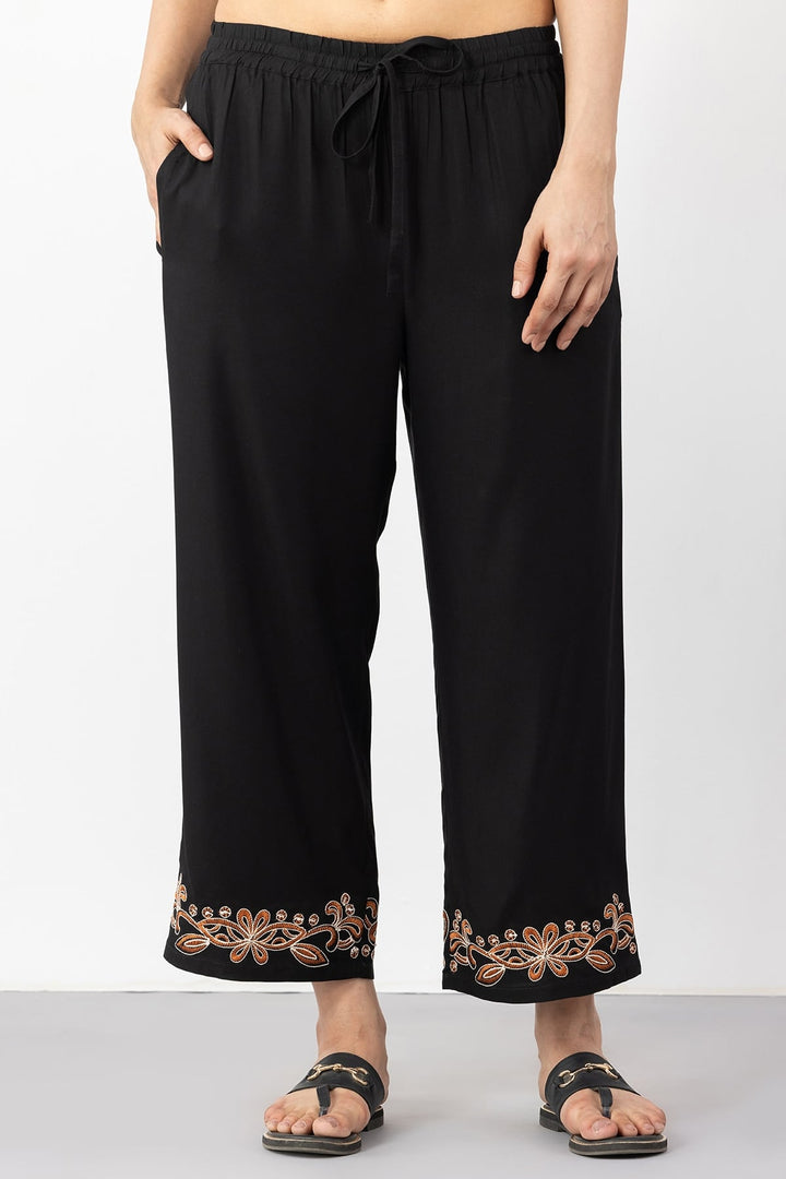 black co ord pants for women embroidered Tencel twill regular fit