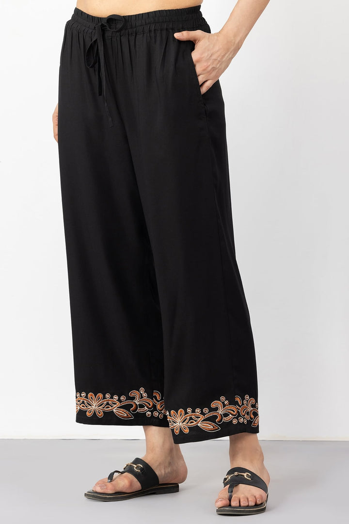 black co ord pants for women embroidered Tencel twill regular fit