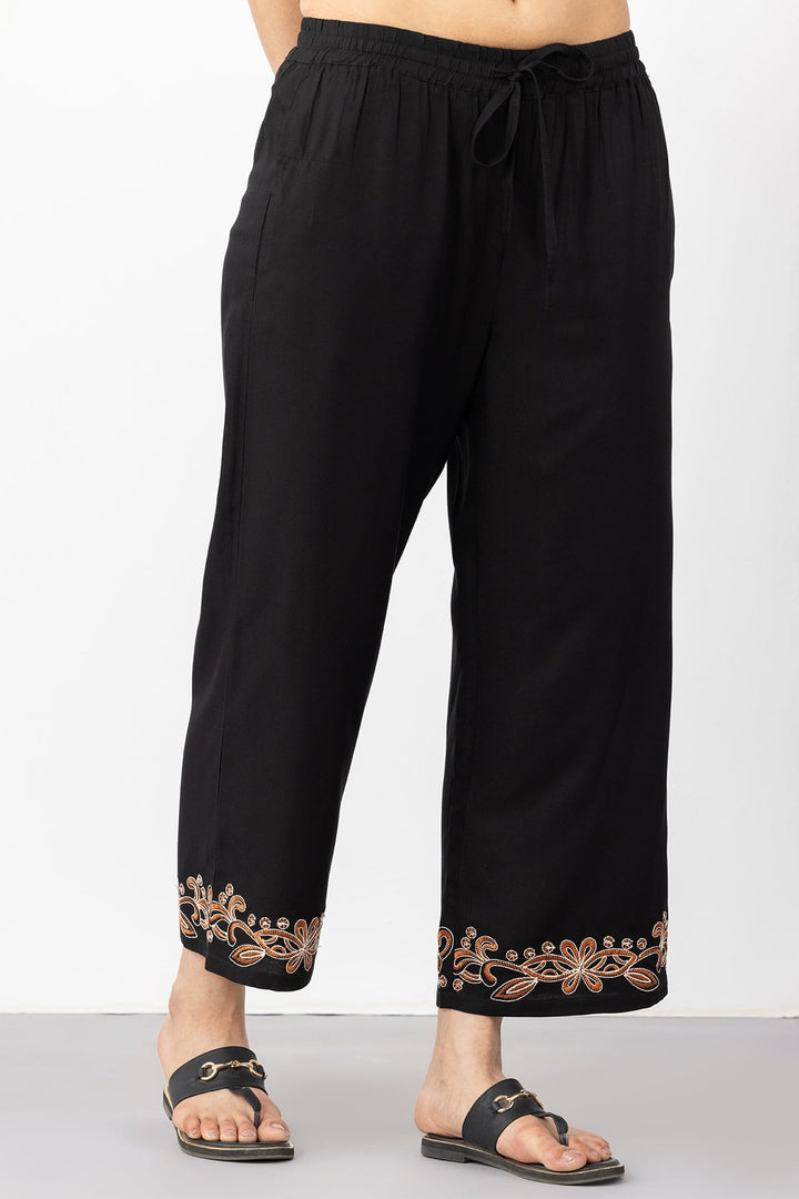 black co ord pants for women embroidered Tencel twill regular fit