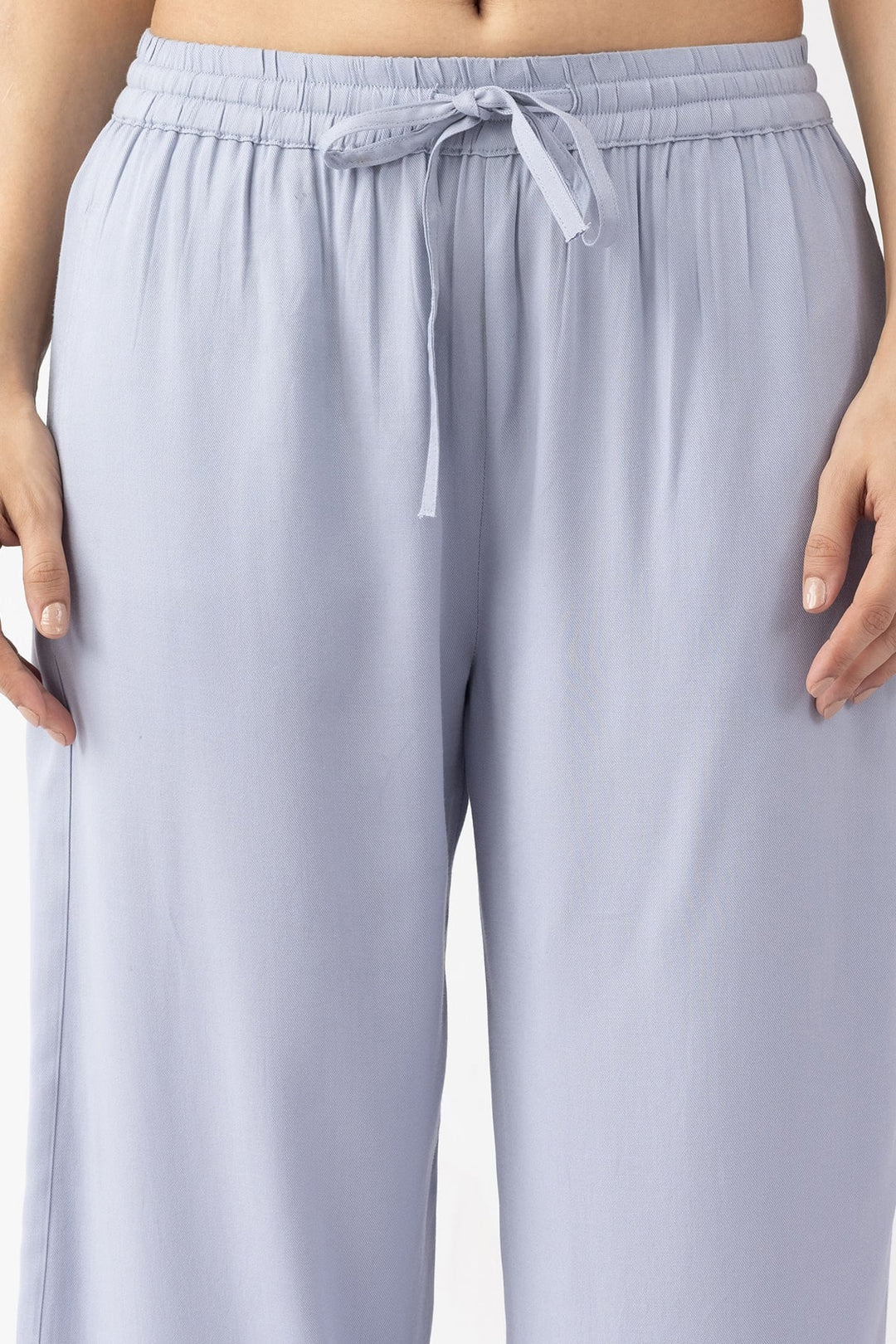 co ord pants for women sky blue Tencel twill embroidered regular fit