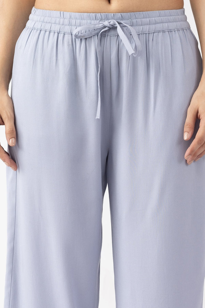 co ord pants for women sky blue Tencel twill embroidered regular fit