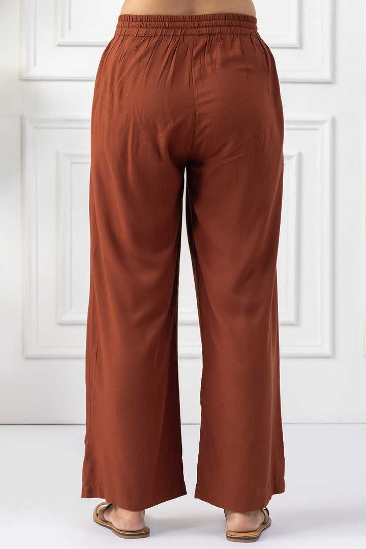 Brown Viscose Slub Embroidered Co Ord Set