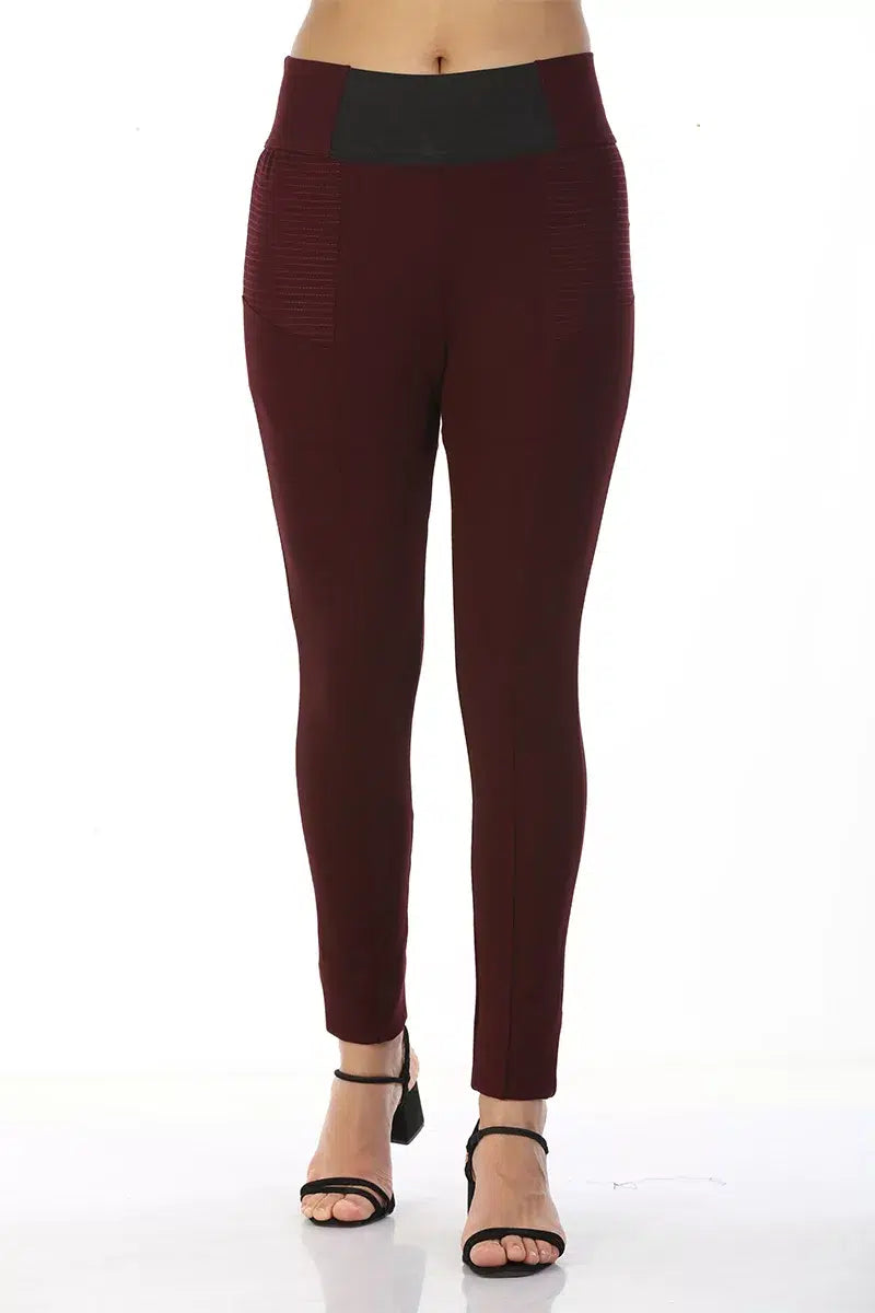 Wine Red Slim Fit Solid Elasticated Jeggings