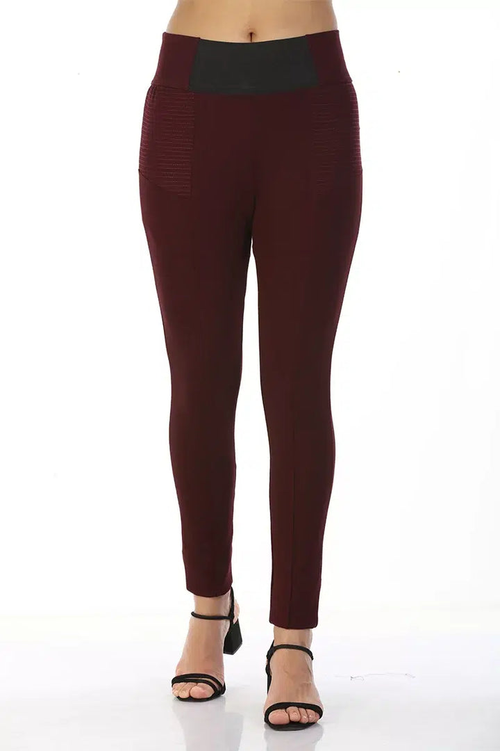 Wine Red Slim Fit Solid Elasticated Jeggings
