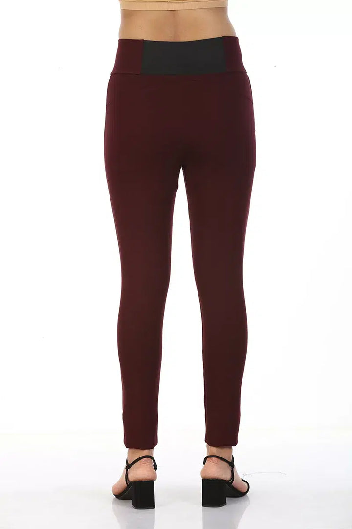 Wine Red Slim Fit Solid Elasticated Jeggings