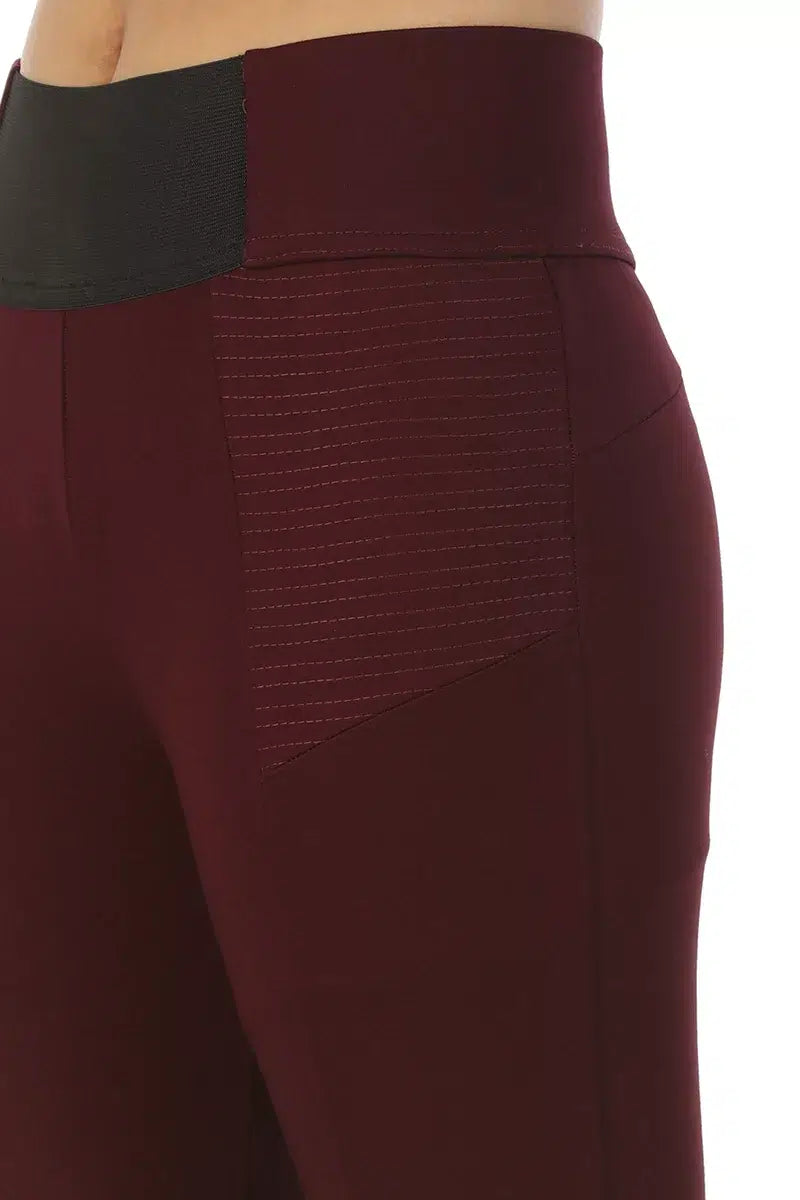 Wine Red Slim Fit Solid Elasticated Jeggings