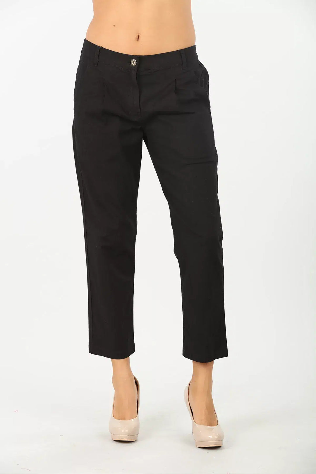 BLACK COTTON REGULAR FIT PANTS