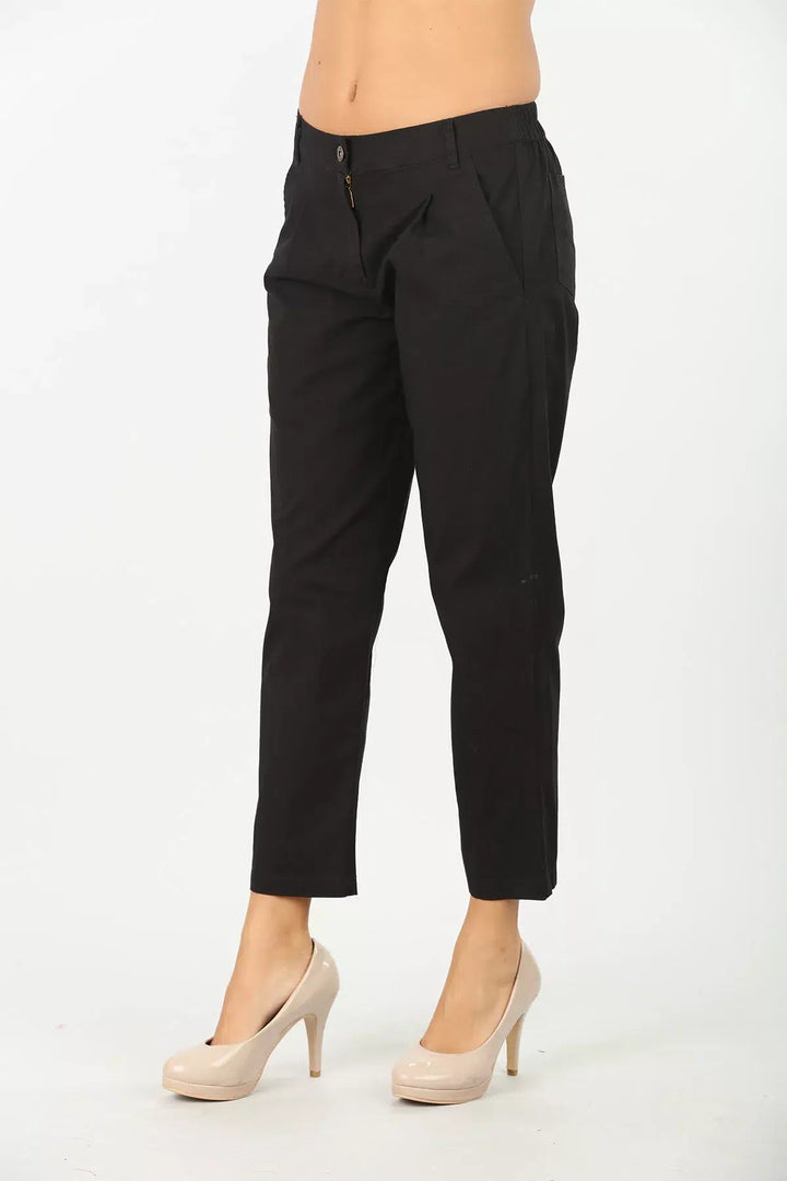 BLACK COTTON REGULAR FIT PANTS
