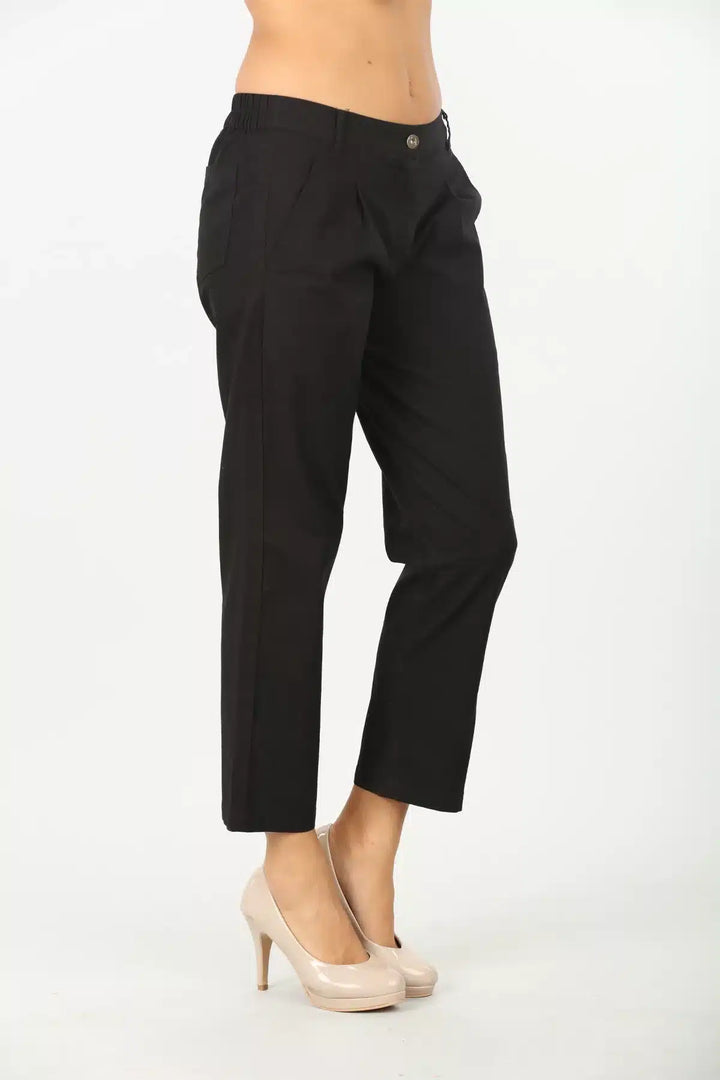 BLACK COTTON REGULAR FIT PANTS