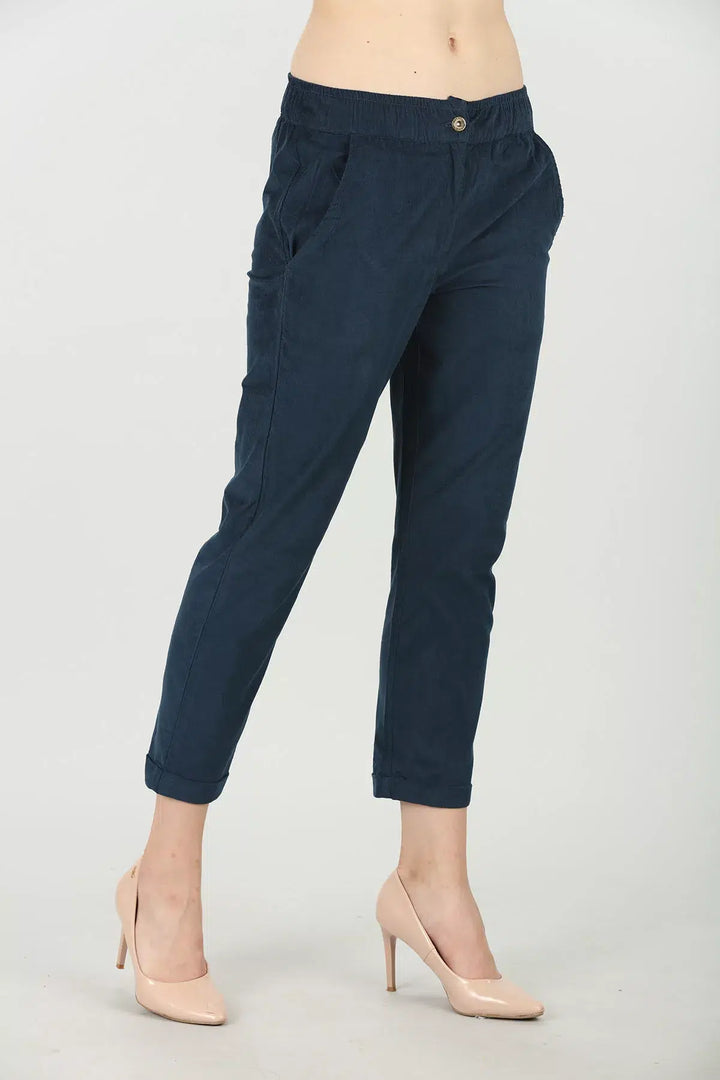 Blue Solid Regular Pants