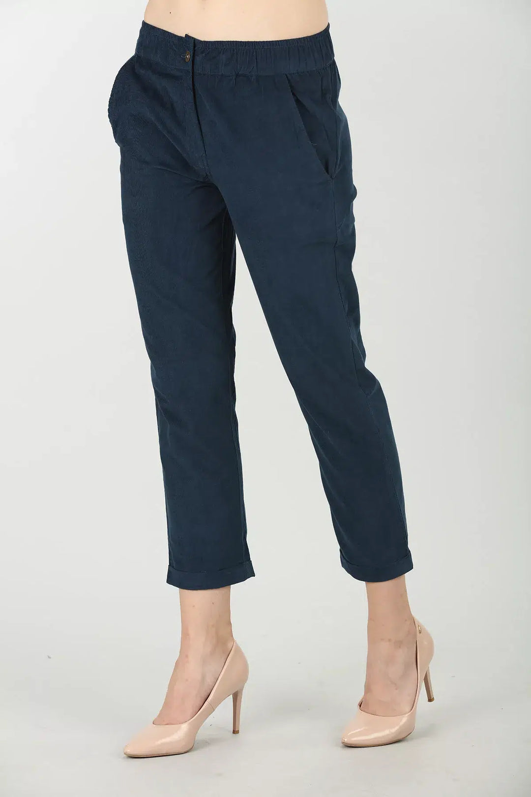 Blue Solid Regular Pants