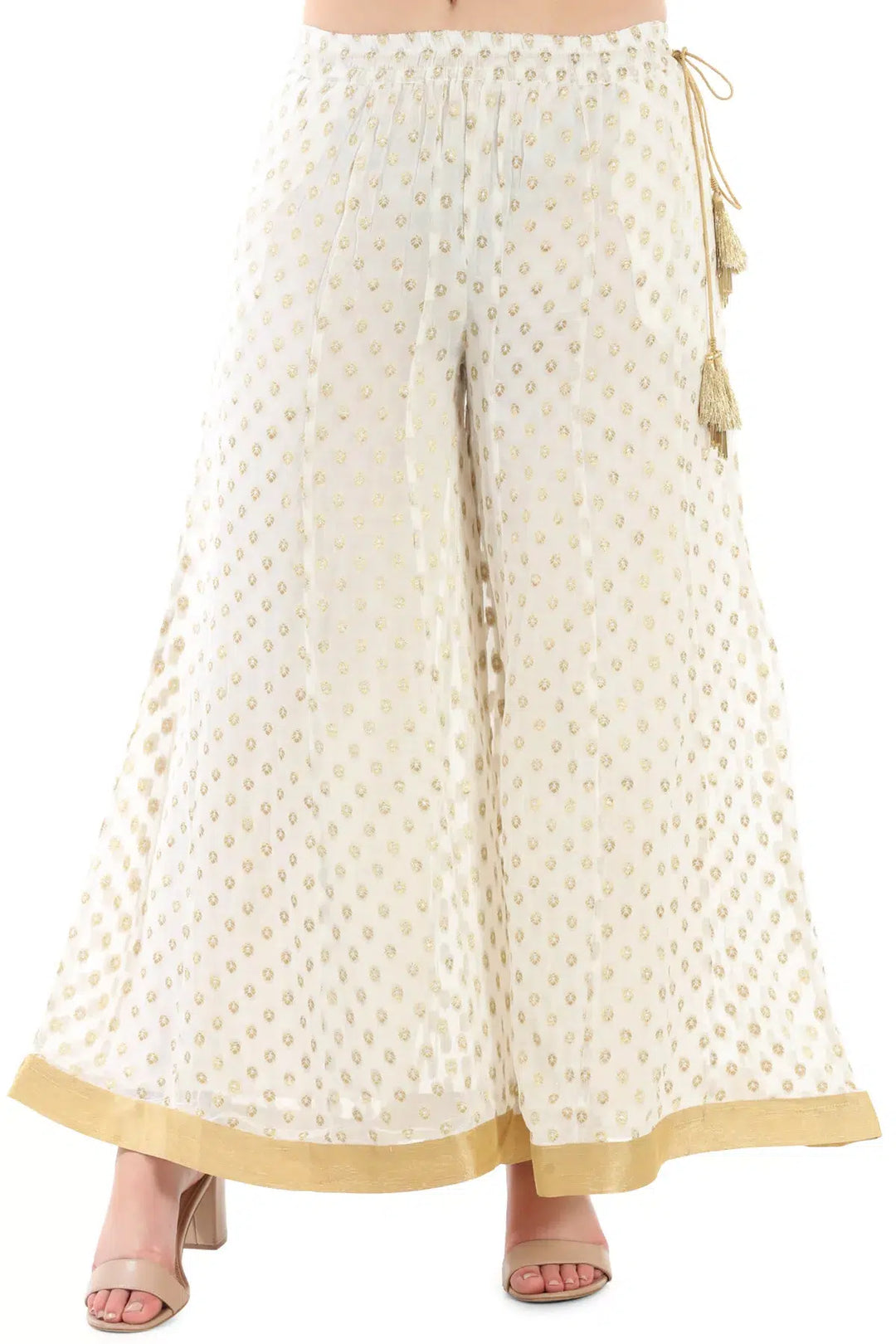 White &amp;amp; Gold Georgette Buta Ensemble Palazzo