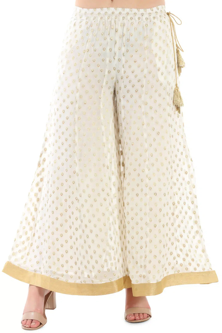 White &amp;amp; Gold Georgette Buta Ensemble Palazzo
