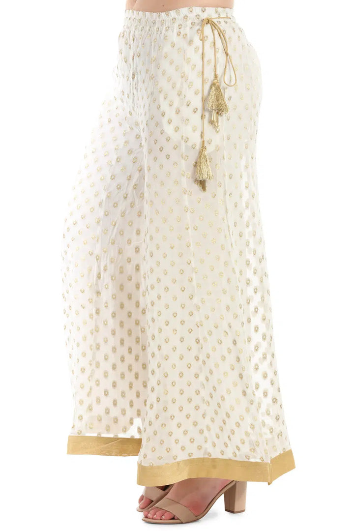 White &amp;amp; Gold Georgette Buta Ensemble Palazzo