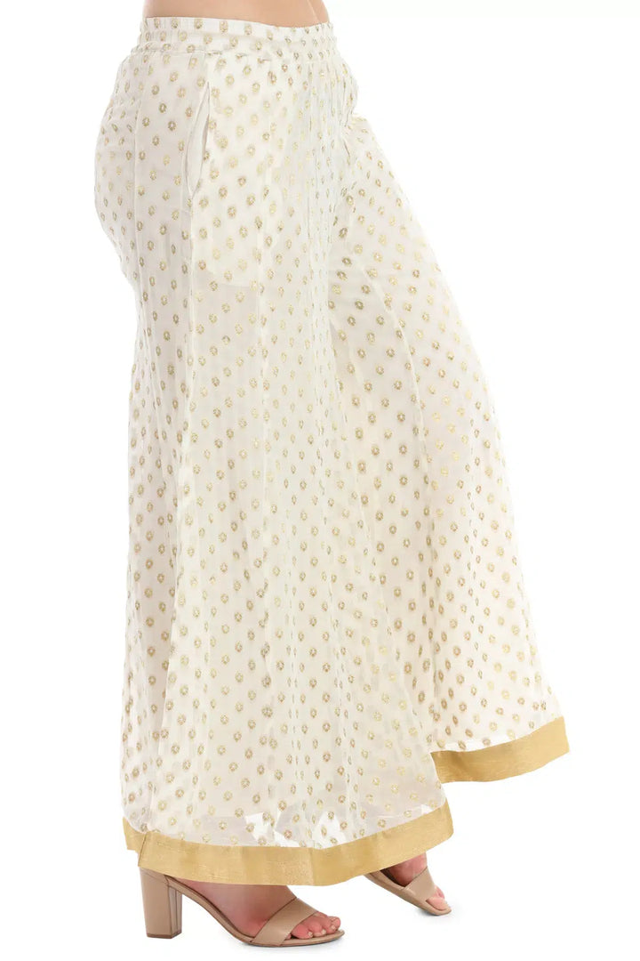 White &amp;amp; Gold Georgette Buta Ensemble Palazzo