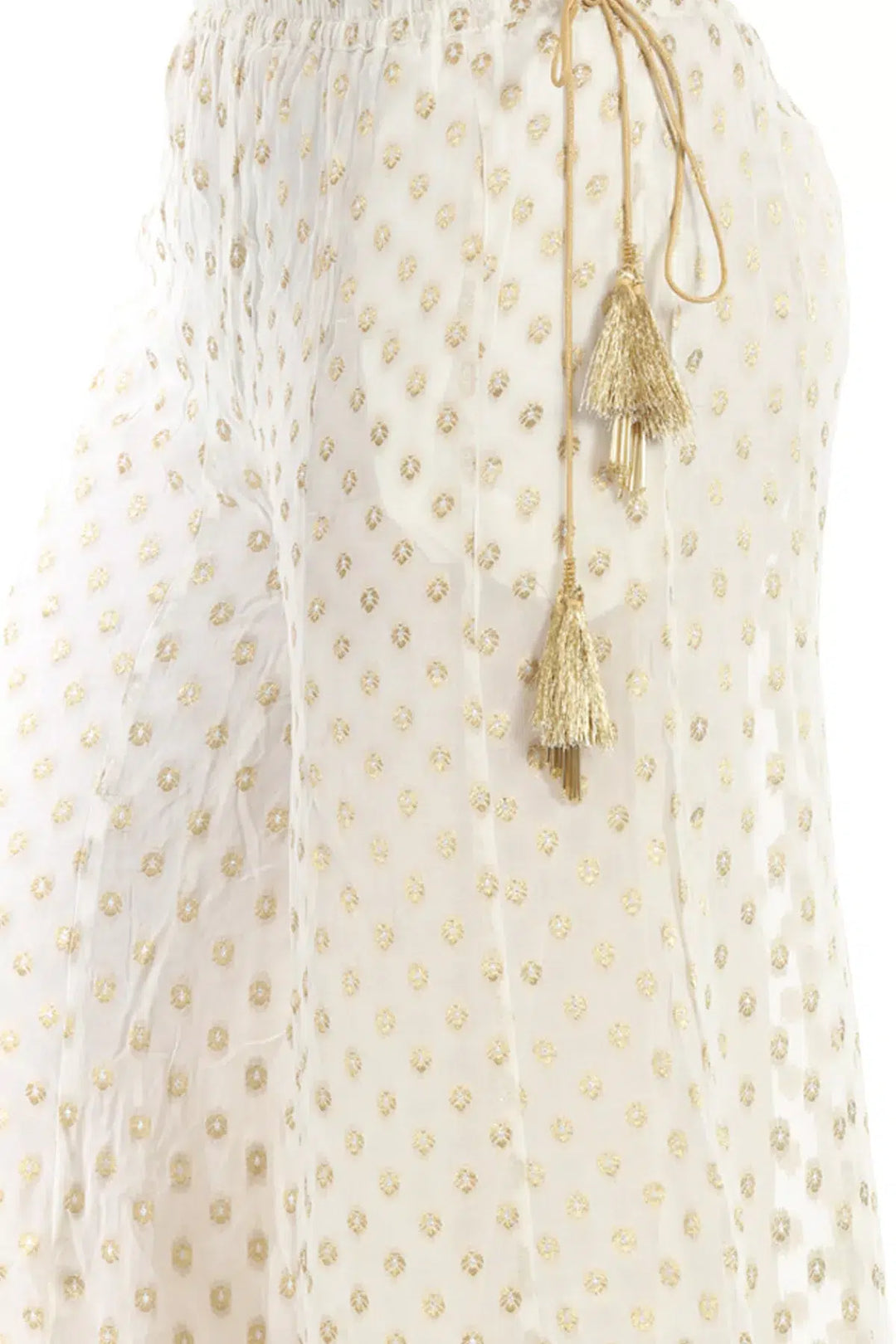 White &amp;amp; Gold Georgette Buta Ensemble Palazzo