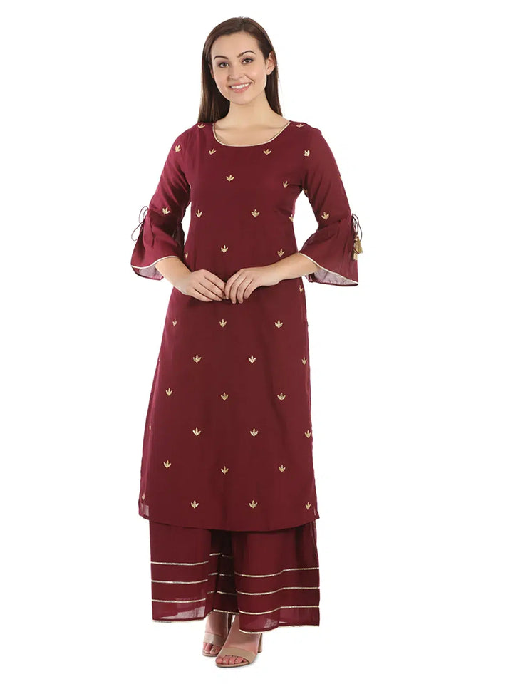 Wine Rayon &amp; Silk Sharara Pants