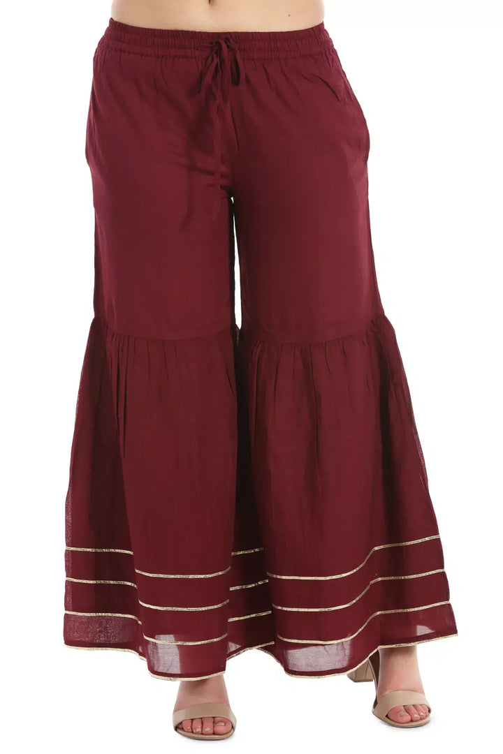 Wine Rayon &amp; Silk Sharara Pants