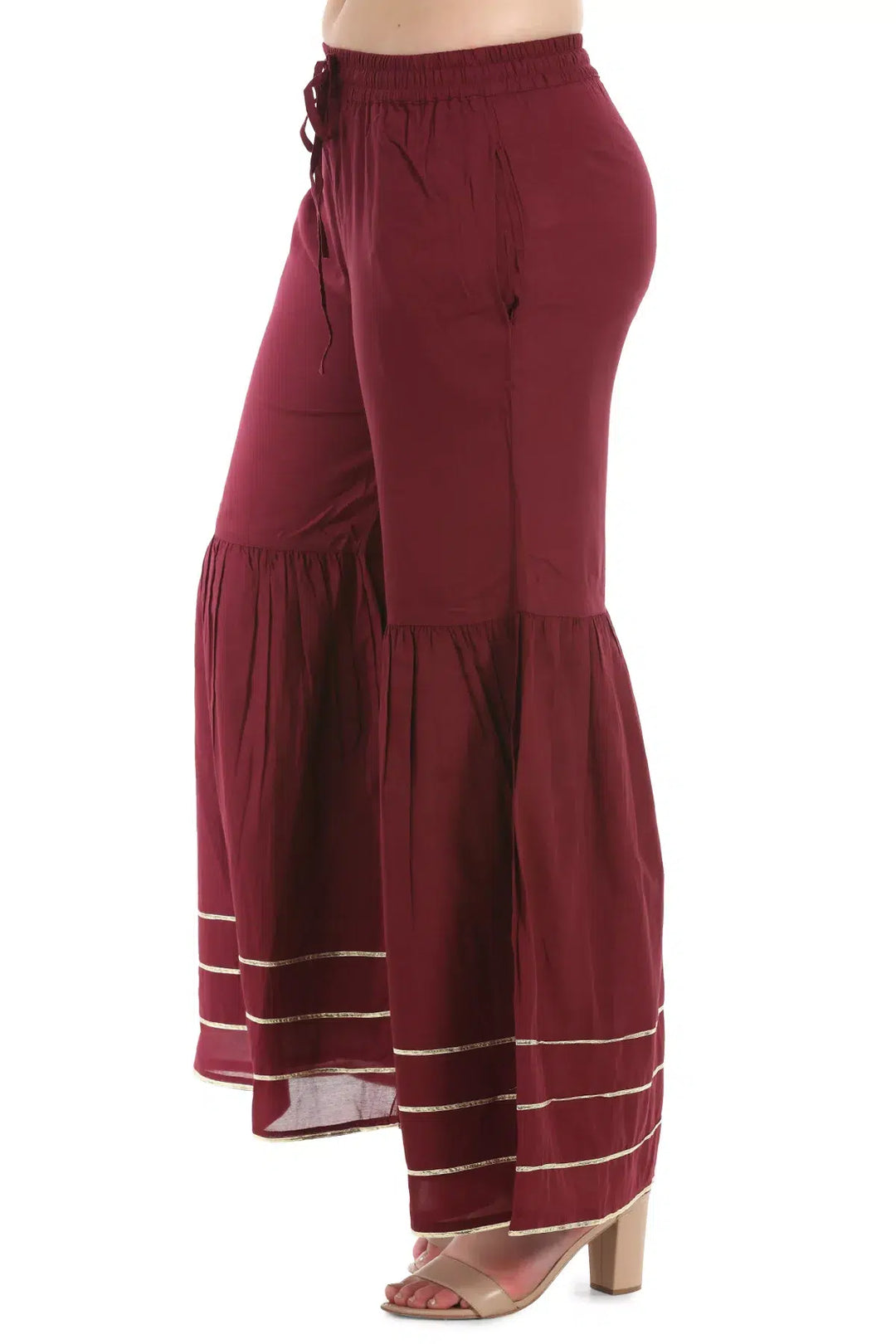 Wine Rayon &amp; Silk Sharara Pants
