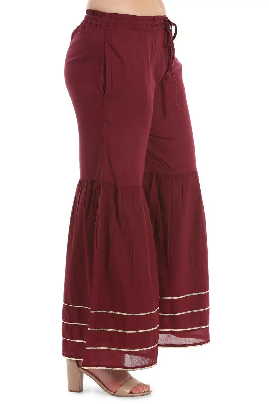 Wine Rayon &amp; Silk Sharara Pants